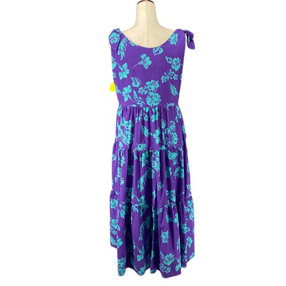Vtg 80s 90s Two Potato Aloha Floral Midi Tiered Tie Shoulder Dress M Resort Wear - Picture 3 of 16